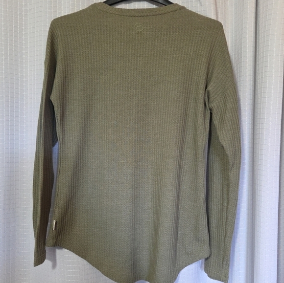 Magellan Womens Top S Green Waffle Knit Boyfriend Fit V Neck Long Sleeve - Picture 4 of 7